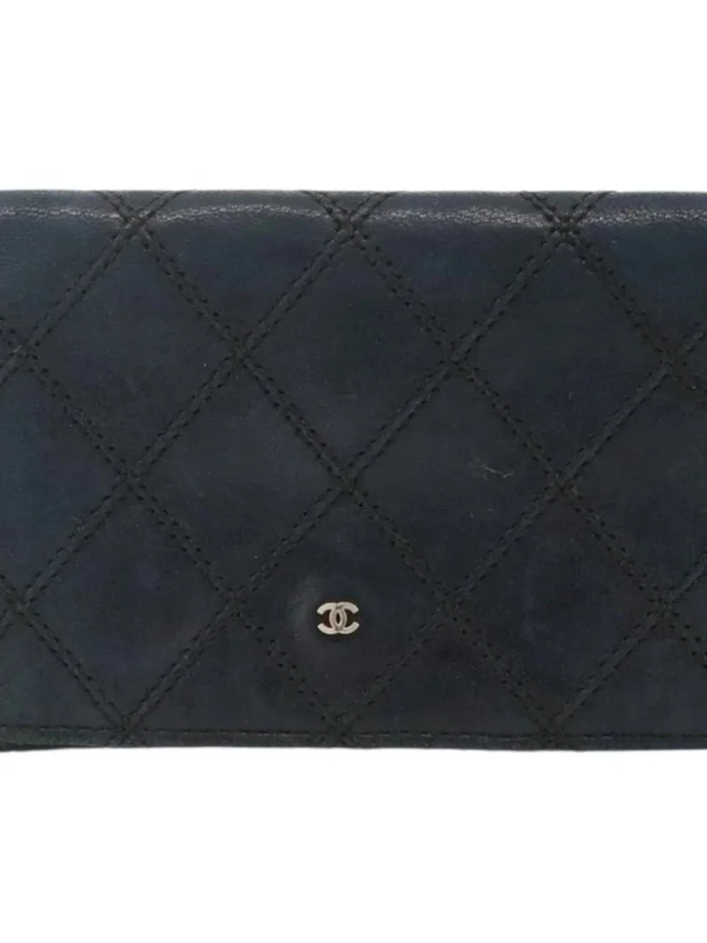 CHANEL Bicolore Card Case Lamb Skin Black CC Auth INZ119